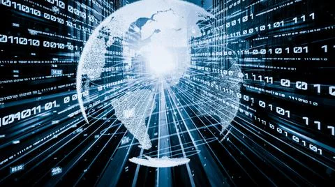 Futuristic global network and tacit digital data transfer 3D graphic 스톡 사진
