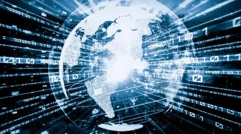 Futuristic global network and tacit digital data transfer 3D graphic 库存照片