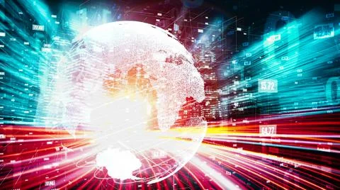Futuristic global network and tacit digital data transfer 3D graphic Stock Photos