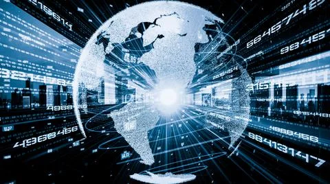 Futuristic global network and tacit digital data transfer 3D graphic Stock Photos