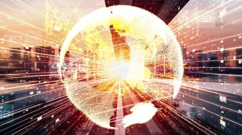 Futuristic global network and tacit digital data transfer 3D graphic Stock Photos