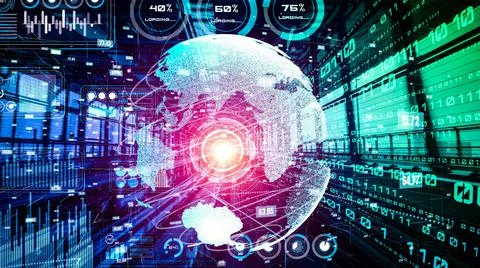 Futuristic global network and tacit digital data transfer 3D graphic Stock Photos