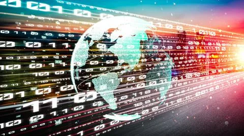 Futuristic global network and tacit digital data transfer 3D graphic 스톡 사진