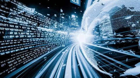 Futuristic global network and tacit digital data transfer 3D graphic Stock Photos
