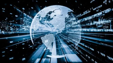Futuristic global network and tacit digital data transfer 3D graphic Stock Photos