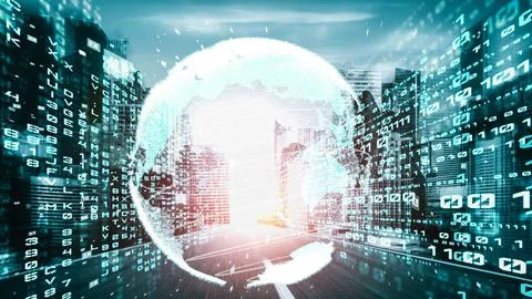 Futuristic global network and tacit digital data transfer 3D graphic Stock Photos