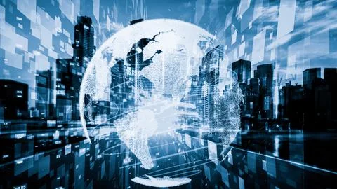 Futuristic global network and tacit digital data transfer 3D graphic Stock Photos