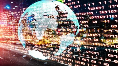 Futuristic global network and tacit digital data transfer 3D graphic Stock Photos