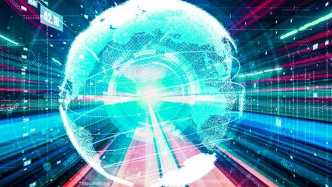 Futuristic global network and tacit digital data transfer 3D graphic 스톡 사진