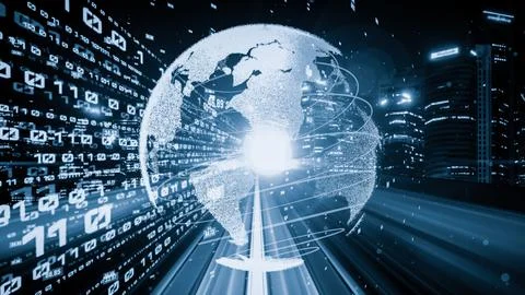 Futuristic global network and tacit digital data transfer 3D graphic Stock Photos