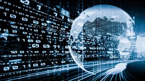 Futuristic global network and tacit digital data transfer 3D graphic Stock Photos