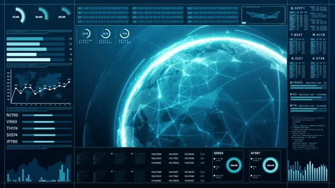 Futuristic Global Network Data Interface Concept, Blue digital interface Stock Footage 273284898