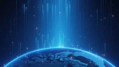 Futuristic Global Network with Data Streams Stock Footage 296282084