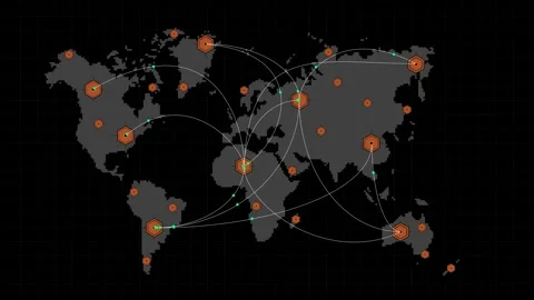 Futuristic Global Network Map With Worldwide Data Connection Lines Stock Footage 344960958