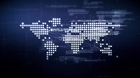 Futuristic global network simulation blending AI, quantum physics, and deep Stock Footage 296747626
