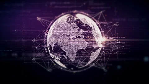Futuristic global network simulation blending AI, quantum physics, and deep Stock Footage 296748067