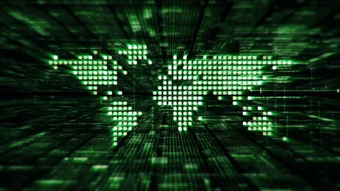 Futuristic global network simulation blending AI, quantum physics, and deep Stock Footage 296748263