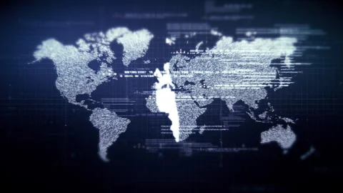 Futuristic global network simulation blending AI, quantum physics, and deep Stock Footage 296748307