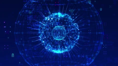 Futuristic Global Network Sphere With Connected Digital Nodes Video stock 341360162