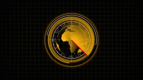 Futuristic global radar display with yellow earth and grid on dark backgrou.. Stock Footage 332664173