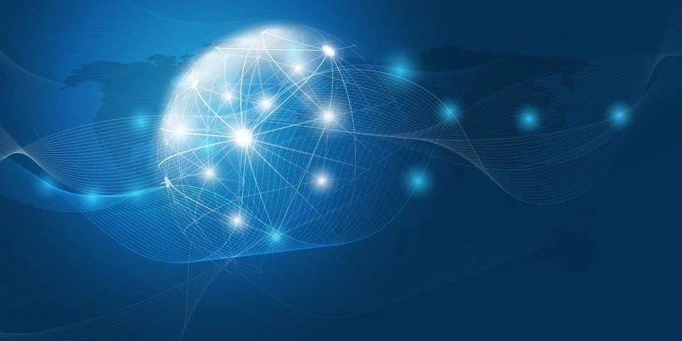 Futuristic Global Technology, Networking and Cloud Computing Design Concept.. Stockillustratie