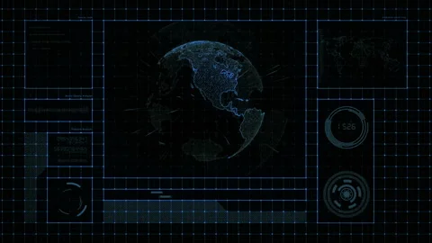 Futuristic globalization interface with multiple window result Stock Footage 134551261
