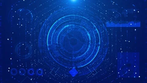 Futuristic globe dashboard tech visual cyan HUD rings, map graphics, data charts Stock Footage 340479203