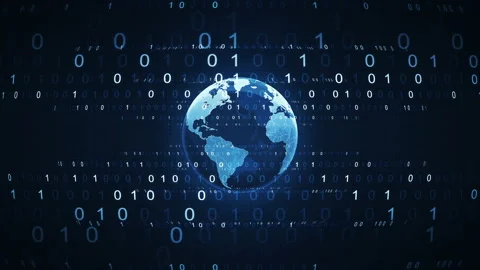 Futuristic Globe Earth Rotation in Digital Cyberspace with Binary Code Animation Stock-Footage 115087718