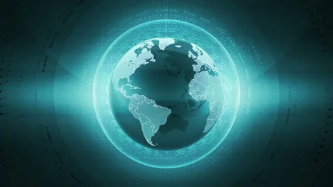 Futuristic Globe Earth Sphere Global Hologram Blue Hud Animation Stock Footage 113919368
