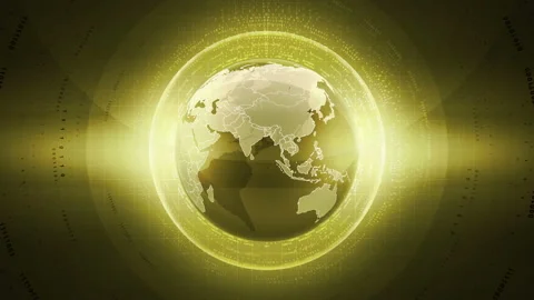 Futuristic Globe Earth Sphere Global Hologram Yellow Hud Animation Stock-Footage 115084827