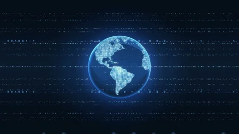 Futuristic Globe World Earth Planet in Cyberspace with Binary Code Stock Footage