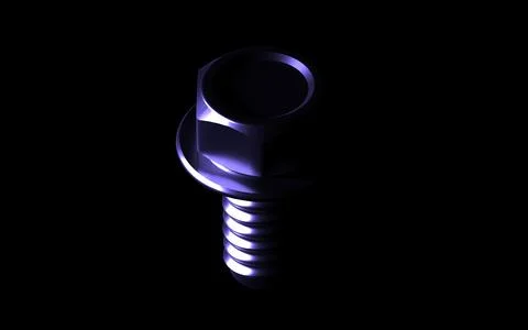 Futuristic Glossy Blue Hex Nut, Bolt and Wing Nut on Black Stock-Illustration