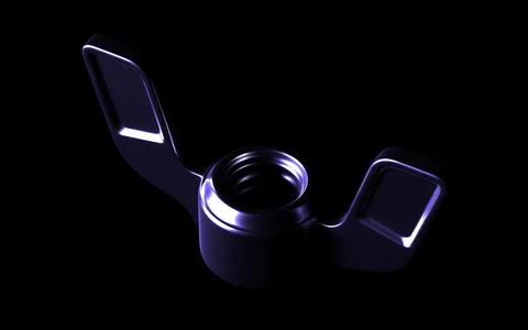 Futuristic Glossy Blue Hex Nut, Bolt and Wing Nut on Black Stock Illustration