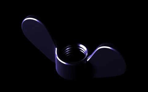 Futuristic Glossy Blue Hex Nut, Bolt and Wing Nut on Black Stock Illustration