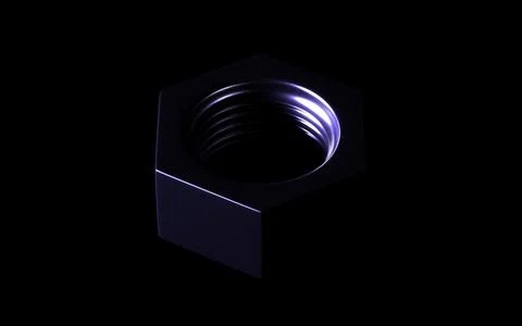 Futuristic Glossy Blue Hex Nut, Bolt and Wing Nut on Black Stock Illustration