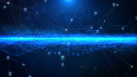 Futuristic Glow Blue Dynamic Wave Particles Structure Flowing Видео 347583368