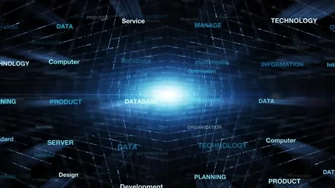 Futuristic glow digital lines with tech word cloud animation Stock Footage 341833129