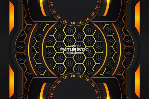 Futuristic Glow Hexagon Pattern Background Dark and Orange Stock Illustration