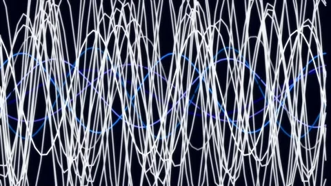 Futuristic glowing abstract data waves connecting dots on black screen Stock Footage 342158905
