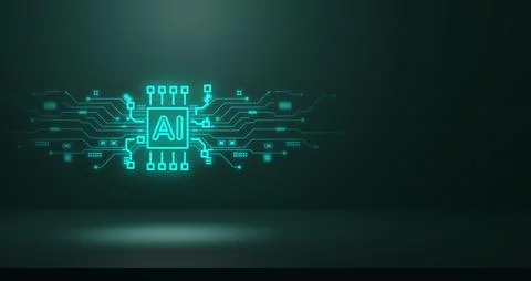 Futuristic Glowing AI Processor Chip with Circuit Patterns on Dark Backgrou.. Stock Illustration