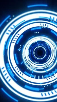 Futuristic glowing blue digital interface with rotating circular HUD elemen.. 스톡 일러스트