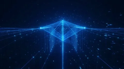 Futuristic glowing blue digital network grid Stock Footage 331459603