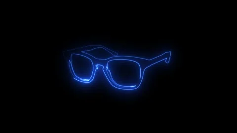 Futuristic glowing blue glasses with neon light effects in dark setting Stock Footage 344861189