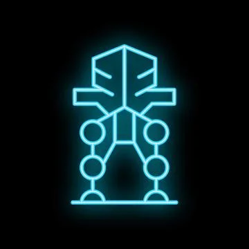 Futuristic glowing blue neon artificial intelligence icon illuminating the da Stock Illustration
