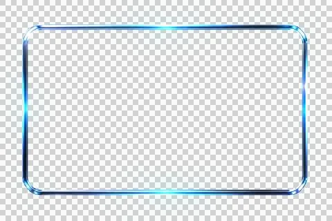 Futuristic Glowing Blue Neon Frame Border Isolated on Transparent PNG Background Stock Illustration