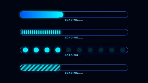 Futuristic Glowing Blue Progress Loading Bars for Digital HUD Interface Stock Footage 342319869