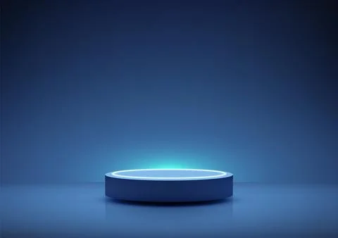 Futuristic glowing blue round platform minimalist technology concept 3d mocku Illustrazione stock