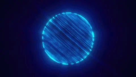Futuristic glowing blue sphere composed of digital lines and dots on a dark.. Stock Photos