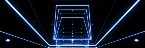 Futuristic Glowing Blue Square Tunnel VJ Loop Stock Footage 340978568