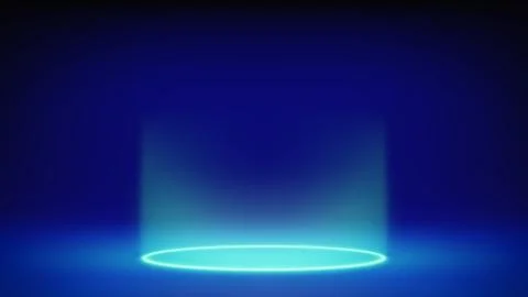 Futuristic glowing blue stage, empty studio. Circular cyan neon. Product Stock Illustration